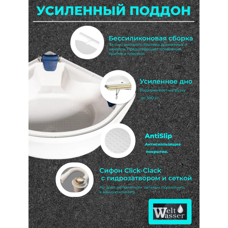 Душевая кабина WeltWasser Emmer 15055 с крышей, размер: 150х150х217 см, высокий поддон 55 см