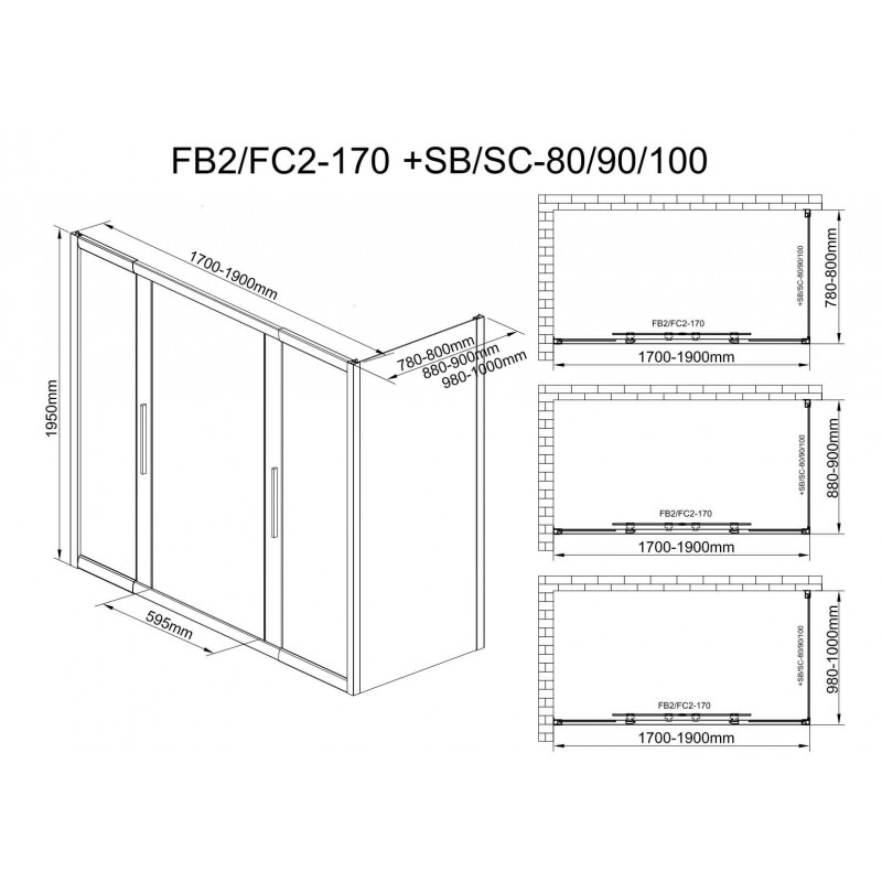 Душевой уголок DETO FB2 170-190 + SB90