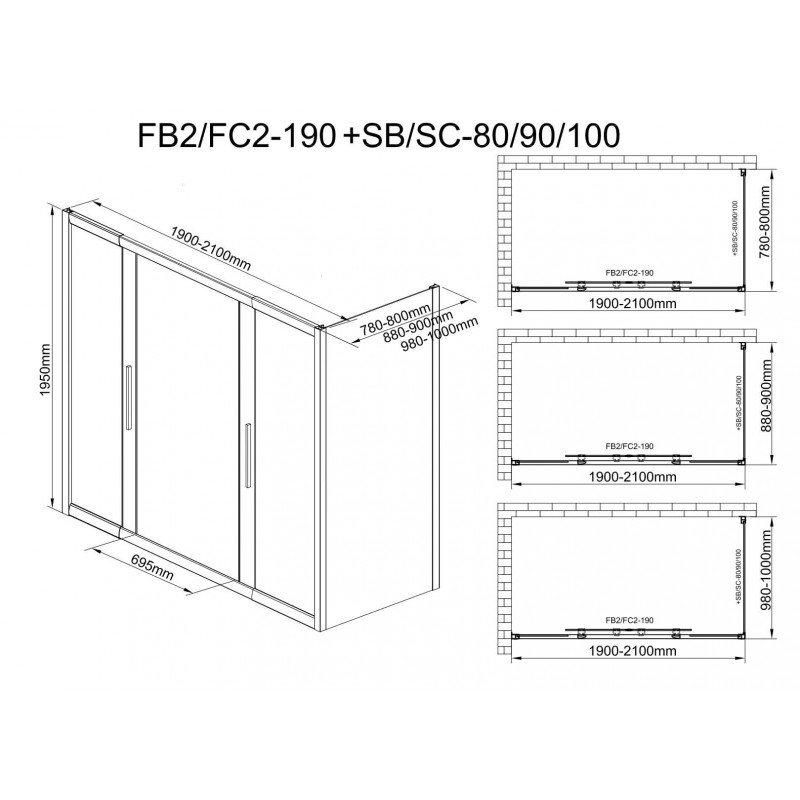 Душевой уголок DETO FB2 190-210 + SB100