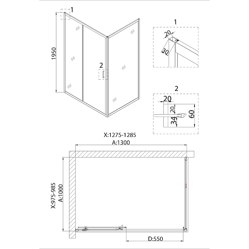 Душевое ограждение NG-62-13A-A100
