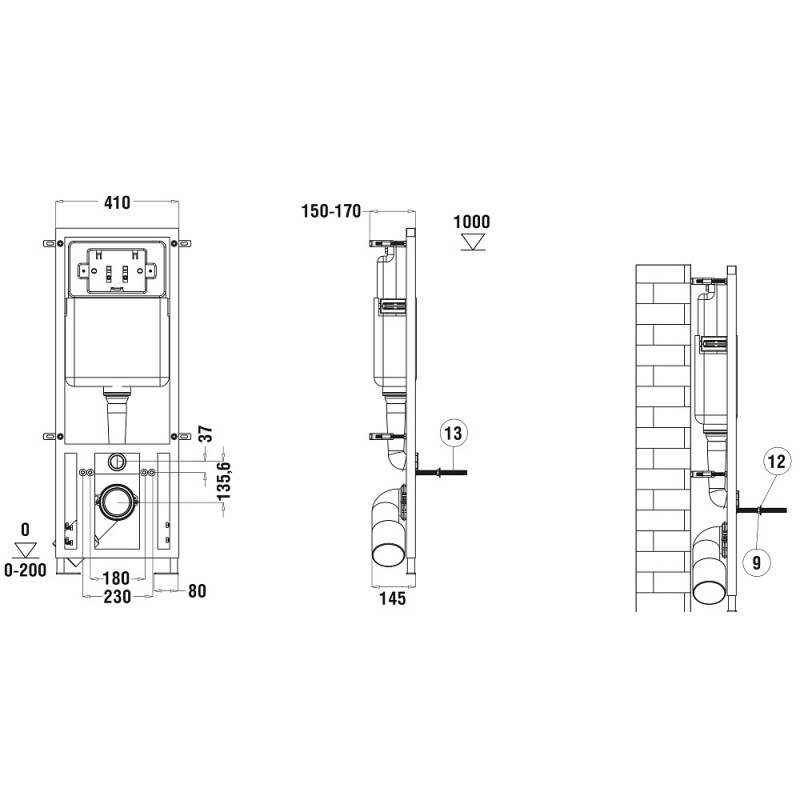 Унитаз с инсталляцией WeltWasser и кнопкой смыва (MARBERG 410 + ROTBACH 004 GL-WT + MAR 410 RD-CR)