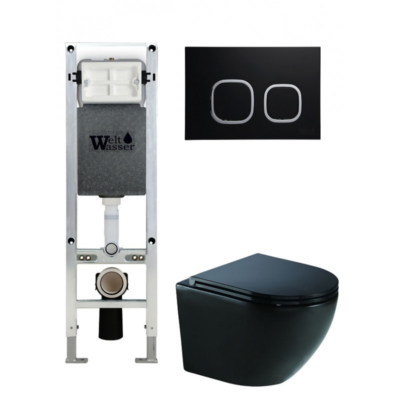 Унитаз с инсталляцией WeltWasser и кнопкой смыва (AMBERG 350 ST + MERZBACH 041 XL MT-BL + AMBERG RD-BL)