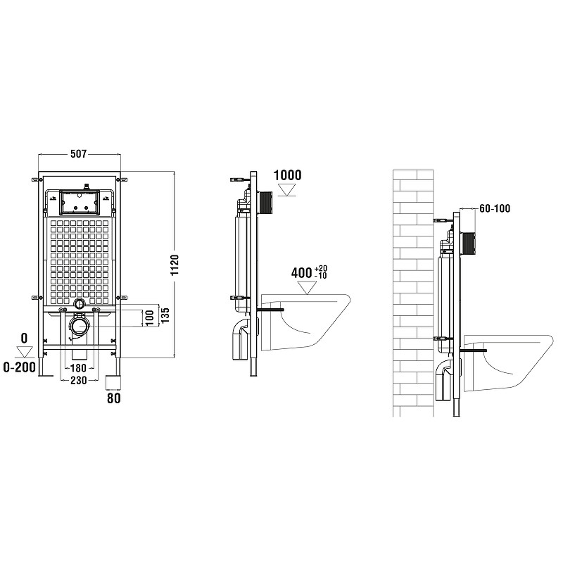 Унитаз с инсталляцией WeltWasser и кнопкой смыва (MARBERG 507 + NESENBACH 004 GL-WT + MAR 507 RD-CR)