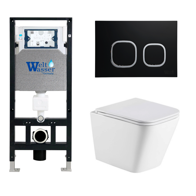 Унитаз с инсталляцией WeltWasser и кнопкой смыва (AMBERG 506 + GELBACH 043 GL-WT + AMBERG RD-BL)