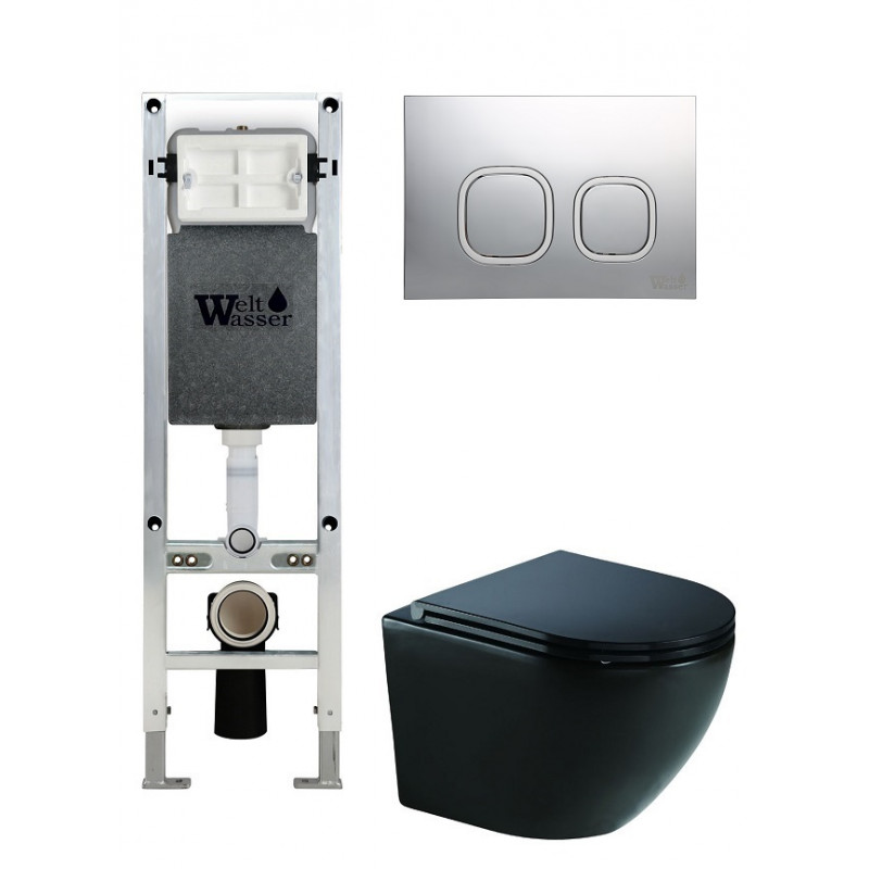 Унитаз с инсталляцией WeltWasser и кнопкой смыва (AMBERG 350 ST + MERZBACH 041 XL MT-BL + AMBERG RD-MT CR)