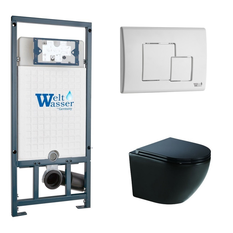 Унитаз с инсталляцией WeltWasser и кнопкой смыва (MARBERG 507 + MERZBACH 041 XL MT-BL + MAR 507 SE GL-WT)