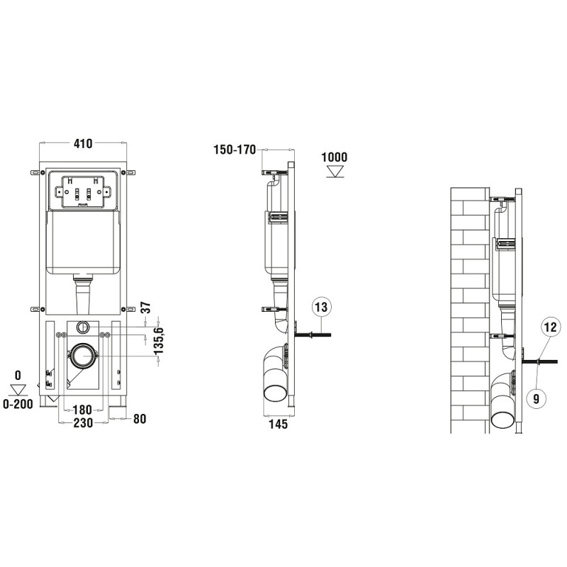 Унитаз с инсталляцией WeltWasser и кнопкой смыва (MARBERG 410 + MERZBACH 041 XL MT-BL + MAR 410 RD MT-BL)