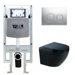 Унитаз с инсталляцией WeltWasser и кнопкой смыва (AMBERG 497 ST + MERZBACH 041 XL MT-BL + AMBERG RD-CR)