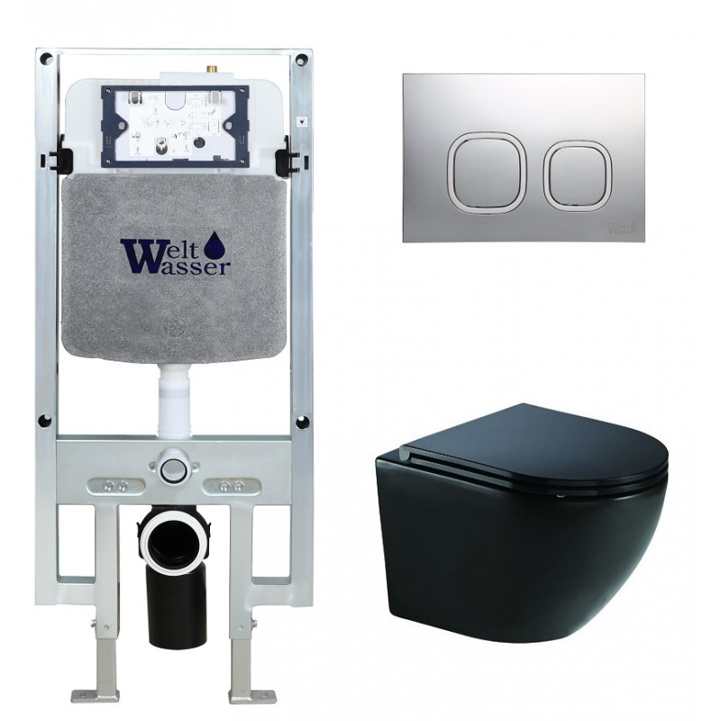 Унитаз с инсталляцией WeltWasser и кнопкой смыва (AMBERG 497 ST + MERZBACH 041 XL MT-BL + AMBERG RD-CR)
