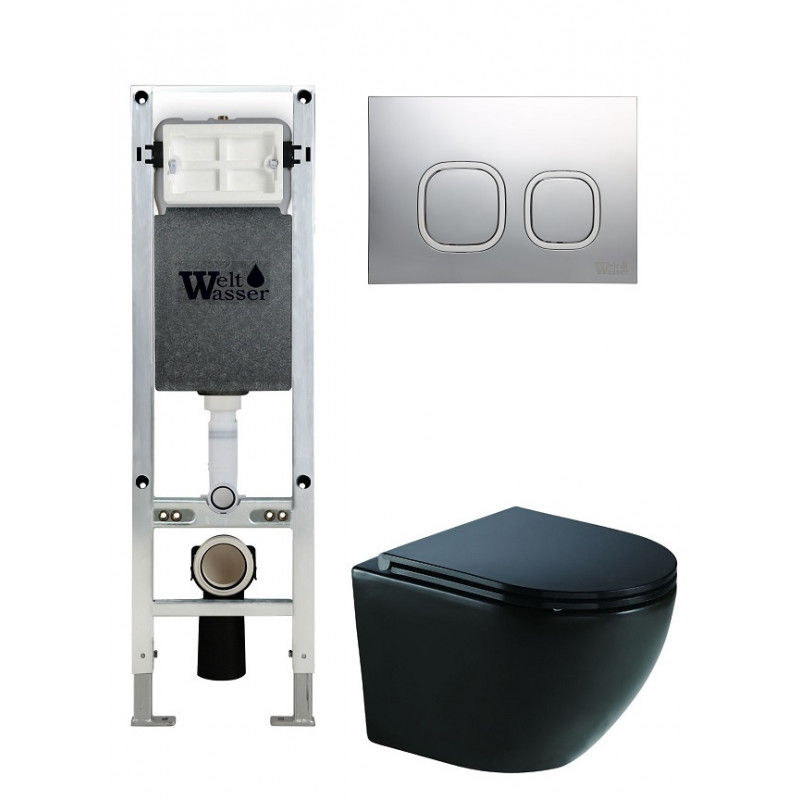 Унитаз с инсталляцией WeltWasser и кнопкой смыва (AMBERG 350 ST + MERZBACH 041 XL MT-BL + AMBERG RD-CR)