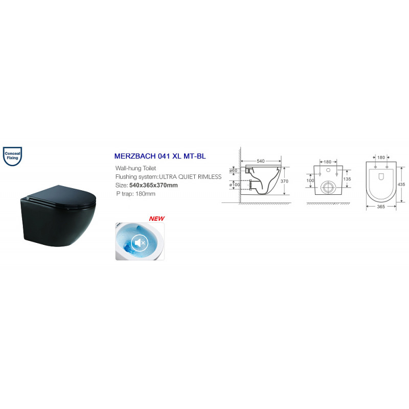 Унитаз с инсталляцией WeltWasser и кнопкой смыва (MARBERG 507 + MERZBACH 041 XL MT-BL + MAR 507 RD MT-BL)