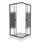 Душ. уголок NG-009-14Q BLACK (900х900х1950) низкий поддон(13см) стекло МОЗАИКА, 2 места