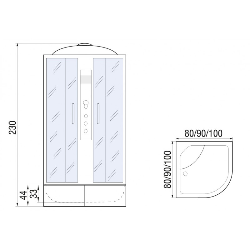 Душевая кабина River Dunay XL 90/44 TH с крышей, ДxШxВ: 900x900x2300 мм, высокий поддон 44 см