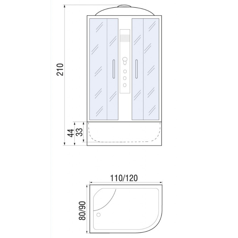 Душевая кабина River Dunay XL 120/80/44 TH R с крышей, ДxШxВ: 1200x800x2300 мм, высокий поддон 44 см, угол установки правосторонний