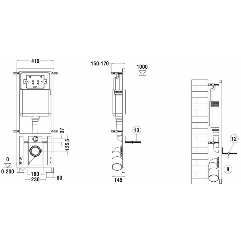 Унитаз с инсталляцией WeltWasser и кнопкой смыва (AMBERG 350 + BAARBACH 004 GL-WT + AMBERG RD-BL)